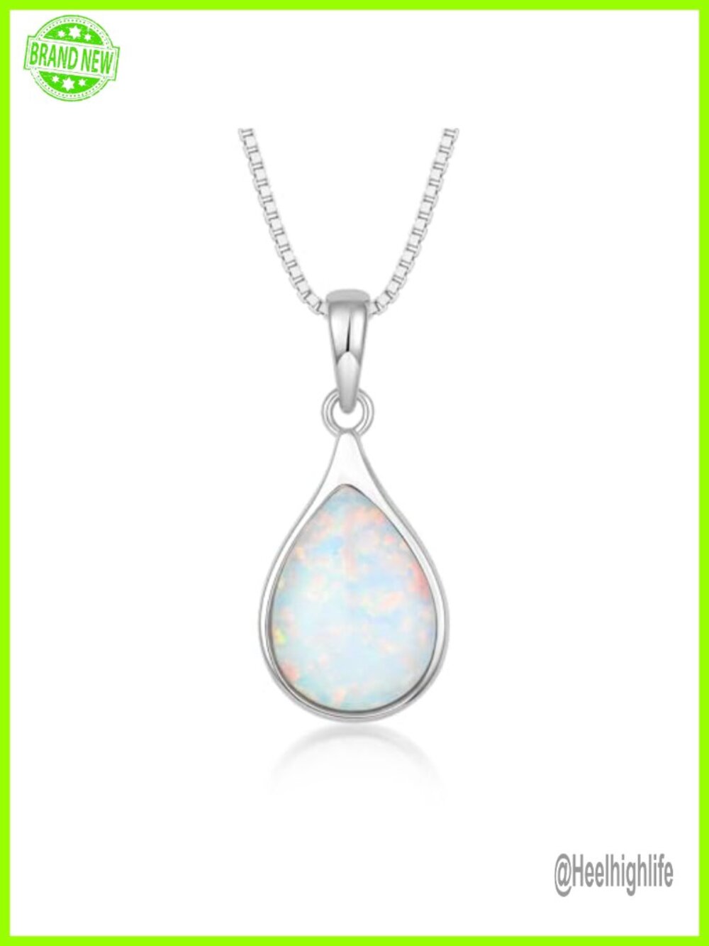 Teardrop Opal Necklace 925 Silver October Birthstone Pendant